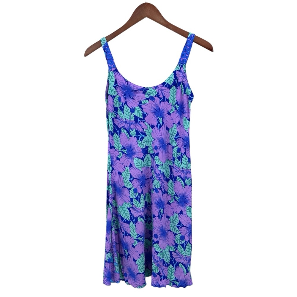 RAINBOW JO Dress Tropical Hawaiian Floral Hilo Tank Purple